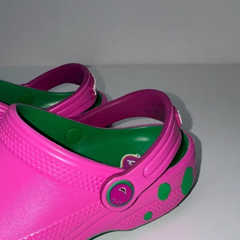🔥CROCS Kids Shoes in Pink and Yellow Barney Sz 13 New